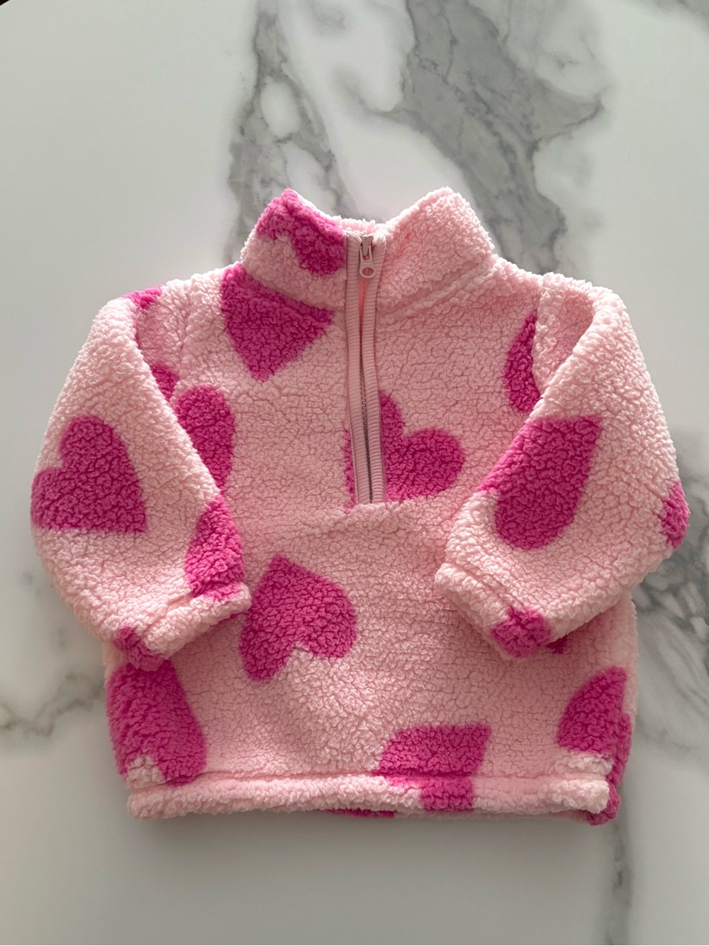 Pink Heart Sherpa Pullover for Kids - Cozy Half-Zip Top